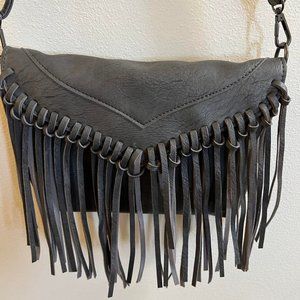 Gray fringe purse, faux leather